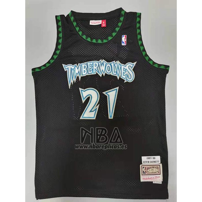 Camiseta Minnesota Timberwolves Kevin Garnett NO 21 Hardwood Classics Throwback Negro